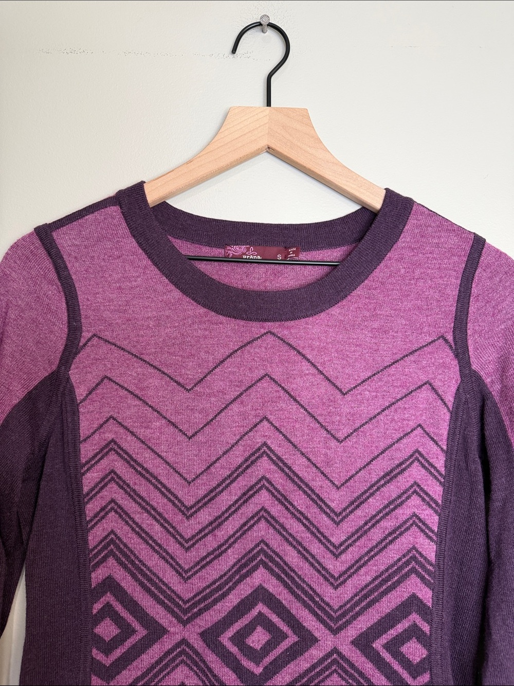 Prana Delia Dress Long Sleeve Purple Chevron Knit Dress S - Picture 2 of 6